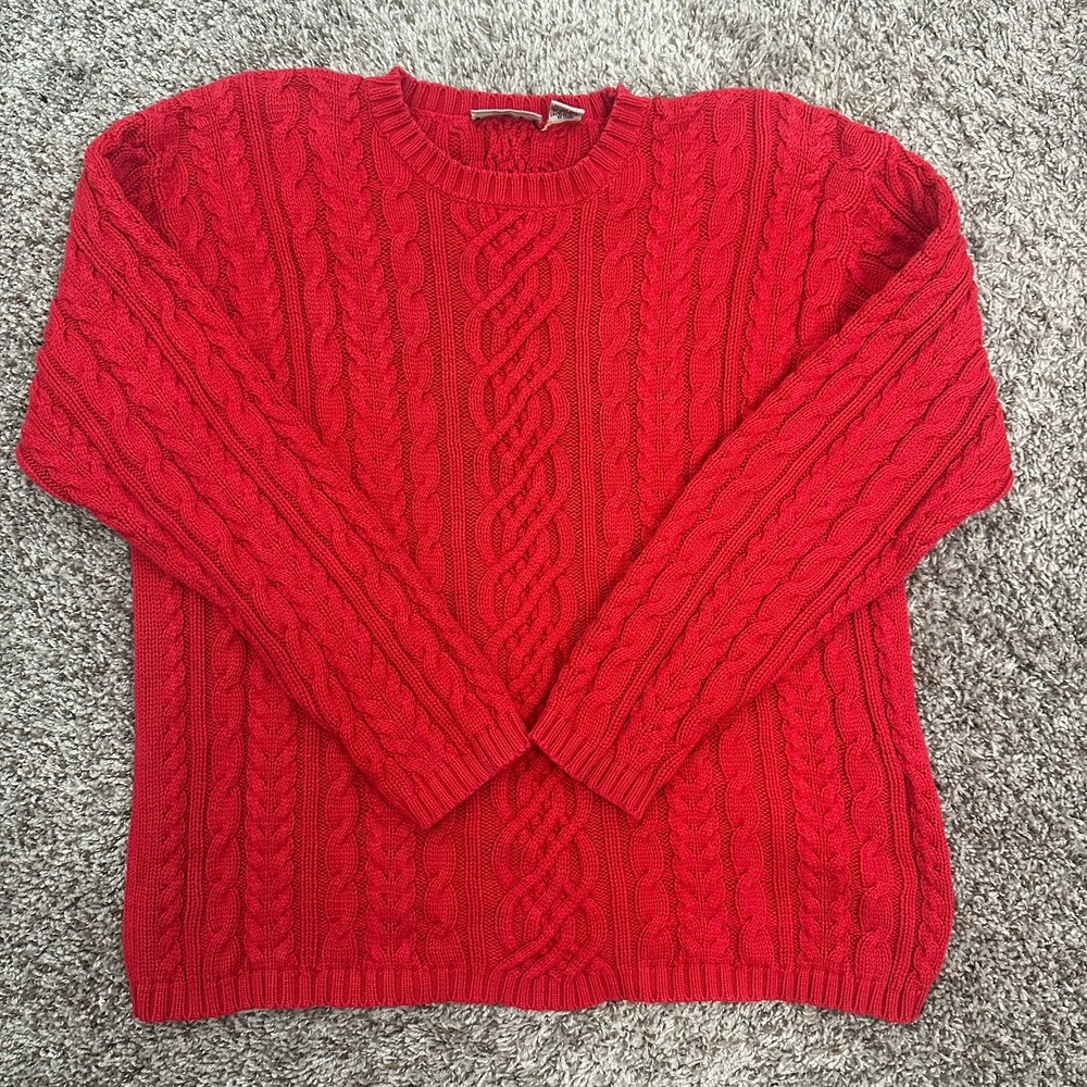 Vintage Womens‎ Cable-Knit Red Sweater 100% Cotton Preppy Sz Large
